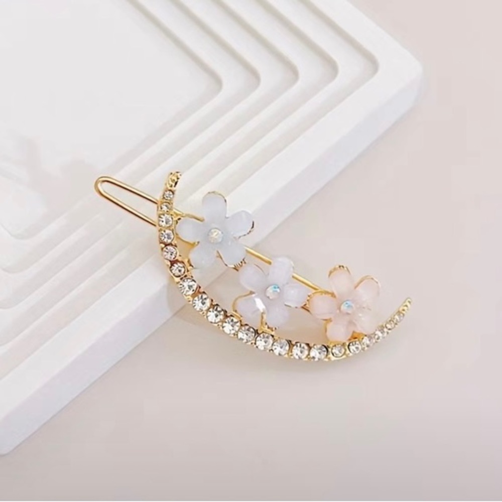 Rhinestone Flower Moon Hair Clip